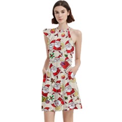 Cocktail Party Halter Sleeveless Dress With Pockets 