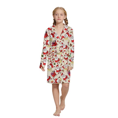 Santa Claus Patterns, Christmas Decorations Kids  Long Sleeve Velvet Lounge Robe from ArtsNow.com