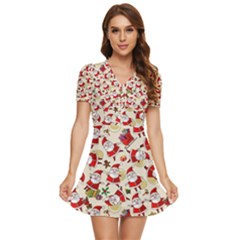 V-Neck High Waist Chiffon Mini Dress 