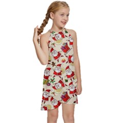 Kids  Halter Collar Waist Tie Chiffon Dress 