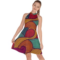 Sleeveless Halter Neck A-Line Dress 