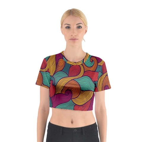 Swirly, Abstract, Multi Colored, Pattern, Cotton Crop Top from ArtsNow.com