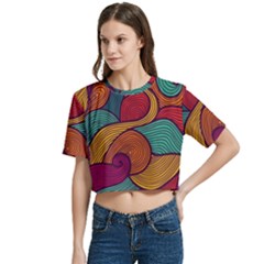 Women s Round Neck Short Sleeve Crop Top 