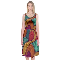 Swirly, Abstract, Multi Colored, Pattern, Midi Sleeveless Dress from ArtsNow.com