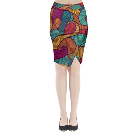 Swirly, Abstract, Multi Colored, Pattern, Midi Wrap Pencil Skirt from ArtsNow.com