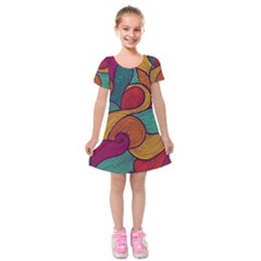 Swirly, Abstract, Multi Colored, Pattern, Kids  Short Sleeve Velvet Dress from ArtsNow.com