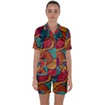 Swirly, Abstract, Multi Colored, Pattern, Satin Short Sleeve Pajamas Set