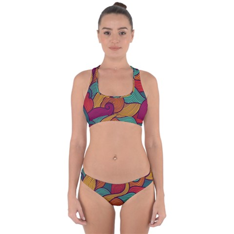 Swirly, Abstract, Multi Colored, Pattern, Cross Back Hipster Bikini Set from ArtsNow.com