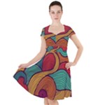 Swirly, Abstract, Multi Colored, Pattern, Cap Sleeve Midi Dress