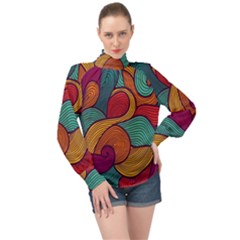 High Neck Long Sleeve Chiffon Top 