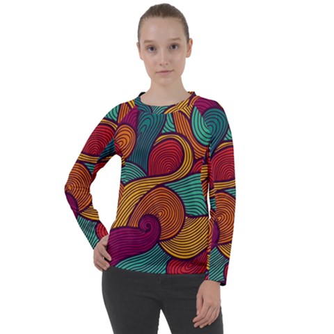 Swirly, Abstract, Multi Colored, Pattern, Women s Long Sleeve Raglan T