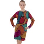 Swirly, Abstract, Multi Colored, Pattern, Long Sleeve Hoodie Dress