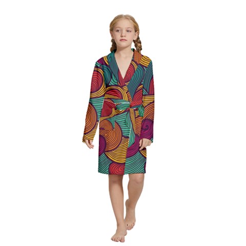 Swirly, Abstract, Multi Colored, Pattern, Kids  Long Sleeve Velvet Lounge Robe from ArtsNow.com