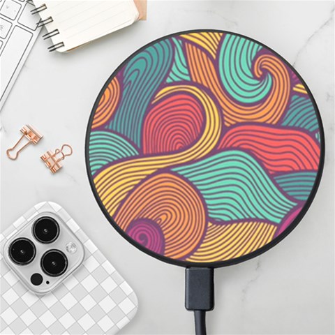 Swirly, Abstract, Multi Colored, Pattern, Wireless Fast Charger(Black) from ArtsNow.com