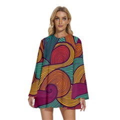 Round Neck Long Sleeve Bohemian Style Chiffon Mini Dress 