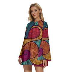 Round Neck Long Sleeve Bohemian Style Chiffon Mini Dress 