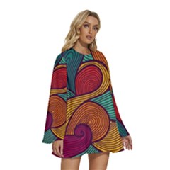 Round Neck Long Sleeve Bohemian Style Chiffon Mini Dress 