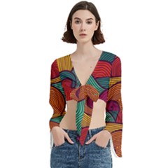 Swirly, Abstract, Multi Colored, Pattern, Trumpet Sleeve Cropped Top from ArtsNow.com