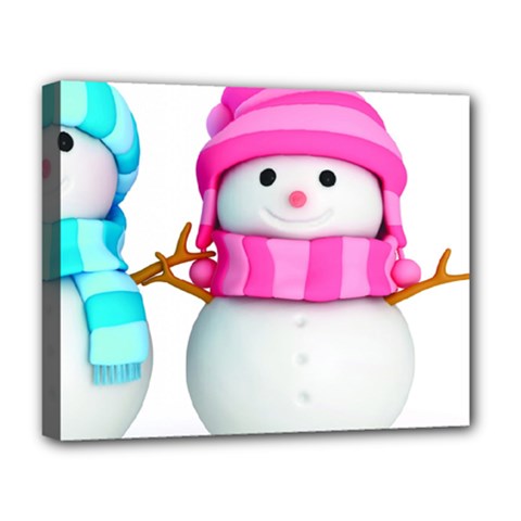 Two Snowmen, Deluxe Canvas 20  x 16  (Stretched) from ArtsNow.com