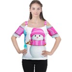 Two Snowmen, Cutout Shoulder T-Shirt