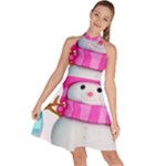 Two Snowmen, Sleeveless Halter Neck A-Line Dress