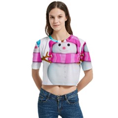 Women s Round Neck Short Sleeve Crop Top 