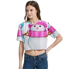 Women s Round Neck Short Sleeve Crop Top 