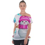 Two Snowmen, Off Shoulder Tie-Up T-Shirt