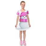 Two Snowmen, Kids  Short Sleeve Velvet Dress