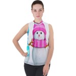 Two Snowmen, Mock Neck Chiffon Sleeveless Top