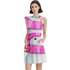 Cocktail Party Halter Sleeveless Dress With Pockets 