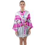 Two Snowmen, Long Sleeve Satin Kimono