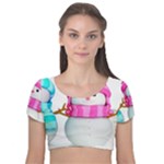 Two Snowmen, Velvet Short Sleeve Crop Top 