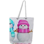 Two Snowmen, Full Print Rope Handle Tote (Large)