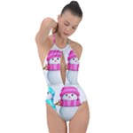 Two Snowmen, Plunge Cut Halter Swimsuit