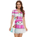 Two Snowmen, V-Neck High Waist Chiffon Mini Dress