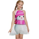 Two Snowmen, Kids  Halter Collar Waist Tie Chiffon Dress