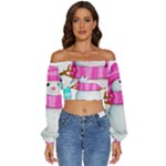 Two Snowmen, Long Sleeve Crinkled Weave Crop Top