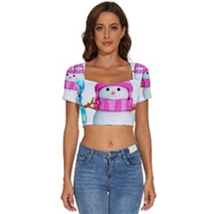 Short Sleeve Square Neckline Crop Top  