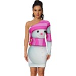 Two Snowmen, Long Sleeve One Shoulder Mini Dress