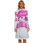 Two Snowmen, Long Sleeve Shirt Collar A-Line Dress