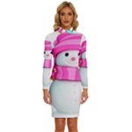 Two Snowmen, Long Sleeve Shirt Collar Bodycon Dress