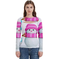 Two Snowmen, Women s Cut Out Long Sleeve T