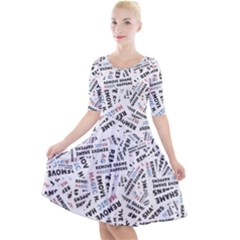 Quarter Sleeve A-Line Dress With Pockets 