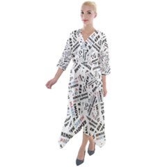 Quarter Sleeve Wrap Front Maxi Dress 