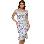 Embrace The Magic Inspirational Phrase Pattern Off Shoulder Ruffle Split Hem Bodycon Dress