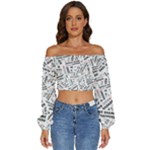 Embrace The Magic Inspirational Phrase Pattern Long Sleeve Crinkled Weave Crop Top