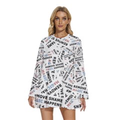 Round Neck Long Sleeve Bohemian Style Chiffon Mini Dress 