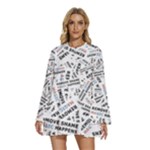 Embrace The Magic Inspirational Phrase Pattern Round Neck Long Sleeve Bohemian Style Chiffon Mini Dress