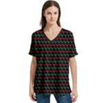 Geometric Abstract Pattern Line V-Neck Split Shoulder Casual T-Shirt